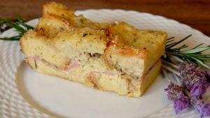 Ham and Gruyere Baked French Toast with Caramelized Onions