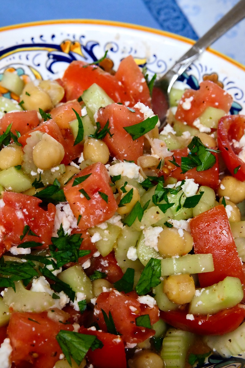 Simple Tomato Cucumber Salad with Chickpeas - Mia's Cucina